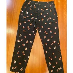 Lauren Conrad Black Floral Silky Print Straight Leg Trouser Pants